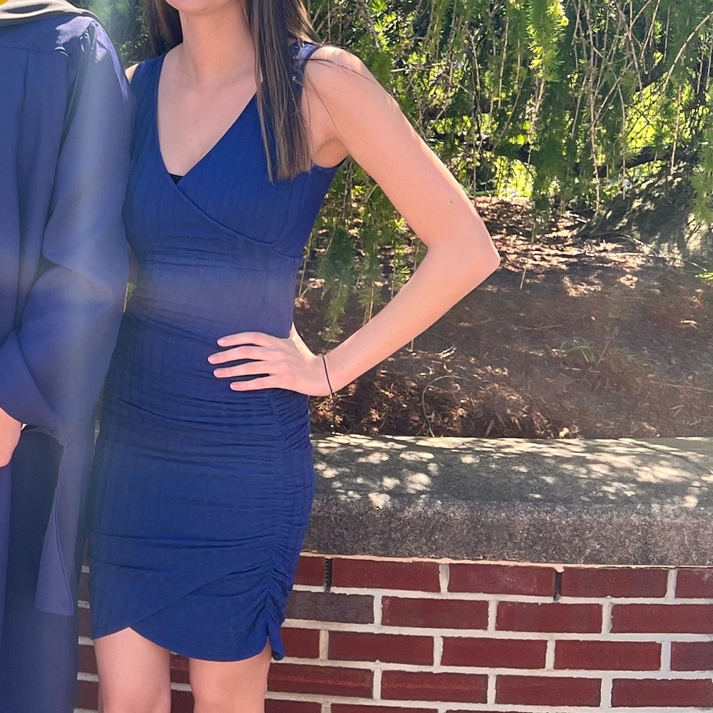 Navy Blue Vneck Fitted Midi Dress